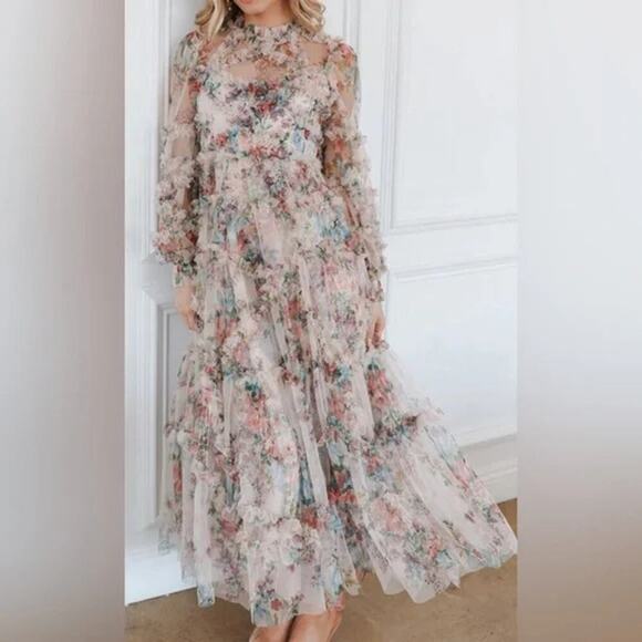 UNTAMED PETALS By Amanda Judge Dreamer Maxi Dress Floral Mesh Size Medium - Picture 13 of 13